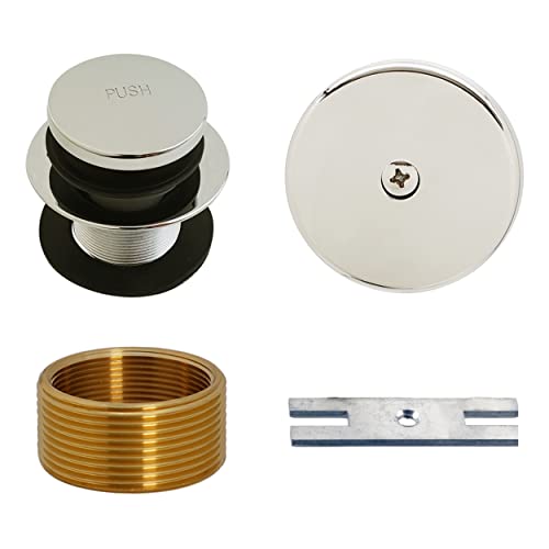 Westbrass A931K-05 Universal 1-3/8" Fine Thread Tip-Toe Bathtub Drain Plug Trim Set with One-Hole Overflow Faceplate and 1-1/2" Adapter Bushing, Polished Nickel - color: Polished Nickel