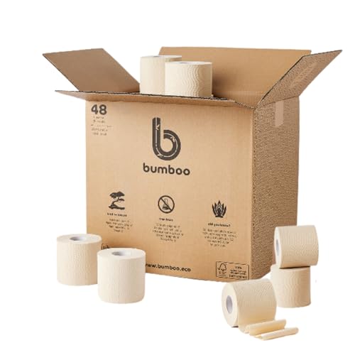 Bumboo Bamboo Toilet Roll 48 Pack | Unbleached Toilet Paper 3 ply, 300 Sheets | Eco Toilet Rolls Bulk Buy | Plastic-Free, Soft, Strong, Sustainable Loo Roll - size: 48 Count (Pack of 1)