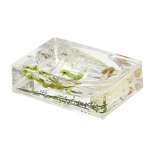 Locco Decor 4 Piece Acrylic Liquid 4D Floating Motion Bathroom Vanity Accessory Set Garden Botanic Green Plants Toothbrush Holder, Tumbler, Soap Dispenser, Soap Dish - size: 4-piece, style: Green Plants