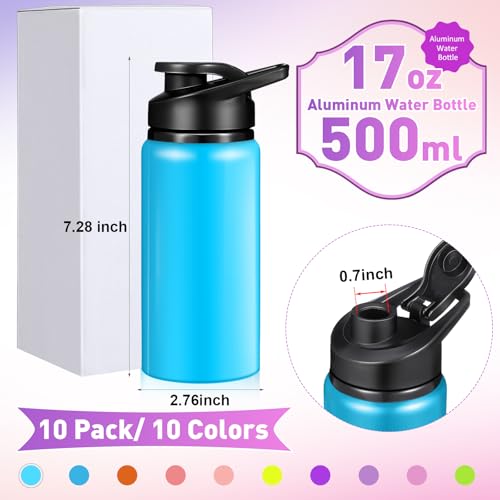 Mimorou 10 Pack Aluminum Water Bottles Bulk 17oz Reusable Leak-Proof Lightweight Sport Bottles Set for Travel Gym Team Camping & Party Favors, 10 Colors - color: Macaron Color