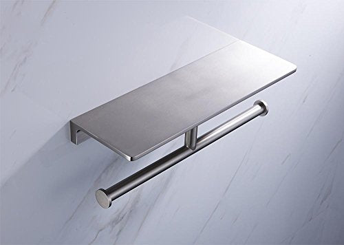Toilet Paper Holder,Brushed Nickel Double Toilet Paper Roll Holder with Storage Shelf,Wall Mount Brass Toliet Tissue Dispenser for Home and Hotel Bathrooms - color: Brushed Nickel