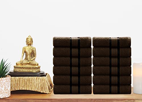 Cotton Craft - 12 Pack - Ultra Soft Extra Large Wash Cloths 12x12 Chocolate - 100% Pure Ringspun Cotton - Luxurious Rayon trim - Ideal for Daily Use - Each Towel Weighs 2 Ounces - color: Chocolate, size: 12 Pack Wash Cloths