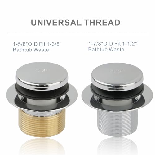 HIDROP Chrome Tip Toe Tub Drain Trim Kit with 2-Hole Overflow Faceplate | Stainless Steel Bathtub Drain, Universal Fine/Coarse Thread fit 1-3/8" or 1-1/2" Tub Drain, Bathtub Conversion Kit - color: Chrome, style: 2 Holes
