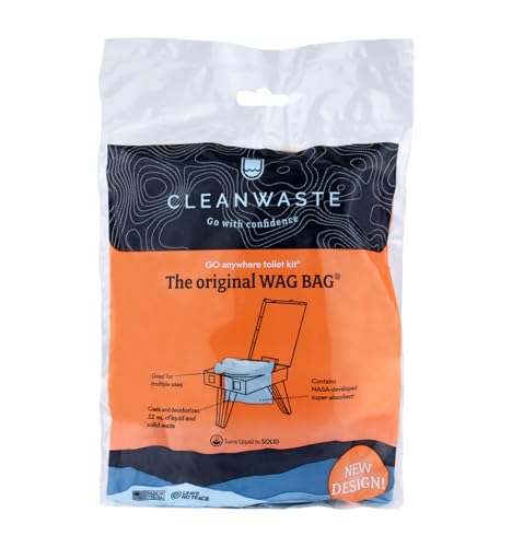 Cleanwaste Original WAG Bag Portable Toilet (12 Pack) - Go Anywhere Kit For Camping, Boating, Travel - NASA Gelling Powder for Poop/Pee