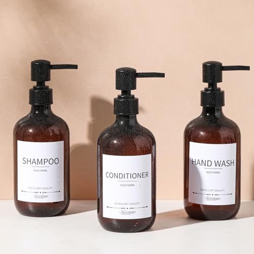 Shampoo and Conditioner Bottles(5Pack),Shampoo Dispenser for Shower,Bottles Refillable with Pump,Bathroom Dispenser Sets(Amber) - color: Amber-m