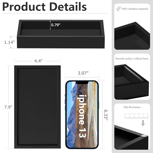 ZHWS Small Bathroom Vanity Tray for Countertop Makeup Perfume Decor Candle Jewelry, Small Kitchen Tray for Soap Dispenser Spice Sponge Holder Black Toilet Tray 7.9”L x 4.4”W x 1.14”H - color: Black, size: 7.9" x 4.4" x 1.1"