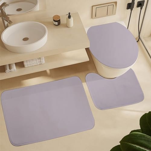 Bathroom Rugs Set 3 Piece Simple Stylish Chic Dusty Lilac Bath Rug Mat Set, Non Slip Absorbent Bathroom Decor Mat, Toilet Lid Cover & U Shaped Contour Rug - color: Dusty Lilac, size: 1'8" x 2'6" (Rectangular)