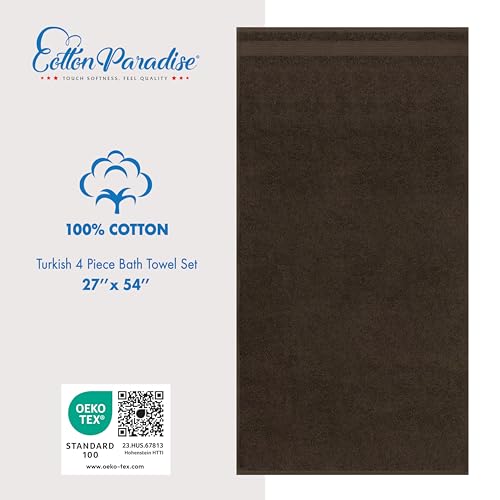 Cotton Paradise 100% Cotton Turkish Towel Set, Soft Absorbent Quick Dry, 4 Piece Bath Towel Set, Chocolate Brown - color: Chocolate Brown, size: 4 PC SET (27x54")