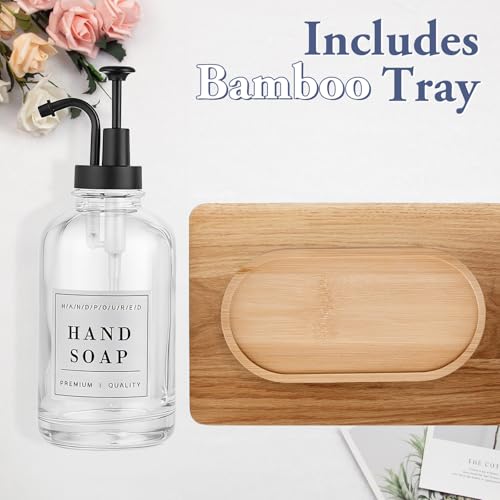 Dish and Hand Soap Dispenser for Kitchen, Glass Soap Dispenser with Pump,Tray,Funnel, Set of 2 Countertop Soap and Lotion Dispenser for Bathroom,Shower,500ml/16.9oz, - color: Ks-5010-34y-2s
