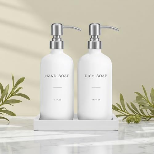 Prus Waso White Soap Dispenser for Kitchen Sink, Dish and Hand Soap Dispenser with Silver Stainless Steel Pump, Perfect for Kitchen Decor and Accessories. (Silver & White) - color: Hd Silver Pump & White Bottle