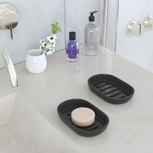 2Pcs/Set Bathroom Soap Dishes, Not Plastic！White Soap Dishes for Bar Soap, Bamboo Soap Dishes Holder for Bathroom Shower, Bathroom Sink Soap Dish (Black) - color: 2pcs Black2.0