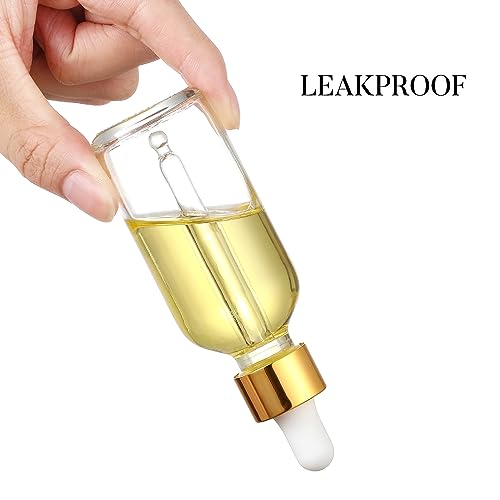 AOZITA Set of 4, 2 oz Golden Cap Clear Dropper Bottles (60ml) with 1 Funnel & 4 Labels - Glass Tincture Bottles for Essential Oils with Eye Droppers - Leak Proof Travel Bottles for Liquids - color: Clear
