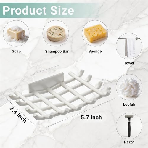 Bar Soap Holder for Shower Wall, Self Draining Plastic Bar Soap Dish Tray Container Case for Bathroom Sink, Adhesive Shower Soap Dish Holder Wall Mounted, White 2 Pack - color: White