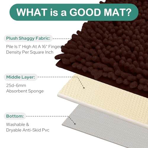 HOMEIDEAS Bathroom Rugs Set 2 Pieces, Ultra Soft Non Slip Absorbent Chenille Toilet Bath Mat Set (Brown) - color: Brown-brown, size: 1'8" x 2'8" (U Shape 20"x24"+20"x32")
