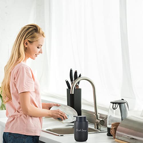 BosilunLife Black Soap Dispenser Set - 2 Pack 12oz Ceramic Dish Soap Dispenser with Rust Proof Pump for Kitchen, Hand Soap and Lotion Set Suitable for Farmhouse Bathroom Decor with Waterproof Labels - color: Black-liquid Pump
