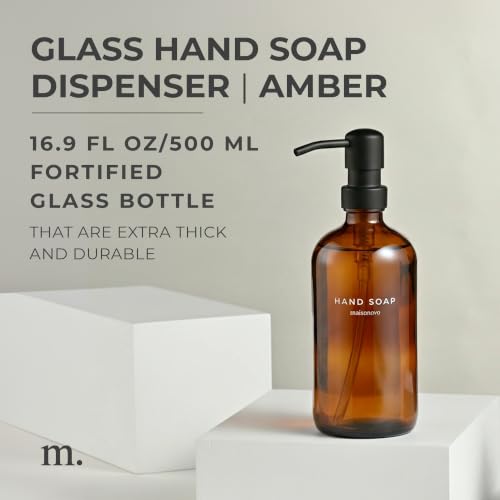 MaisoNovo Soap Dispenser 1-Piece Set | 16.9oz Amber Bottles with Black Plastic Pumps - color: Amber/Black