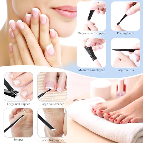 Nail Clippers Sets High Precisio Stainless Steel Nail Cutter Pedicure Kit Nail File Sharp Nail Scissors and Clipper Manicure Kit Fingernails & Toenails with Portable Stylish case (Black) - color: Black