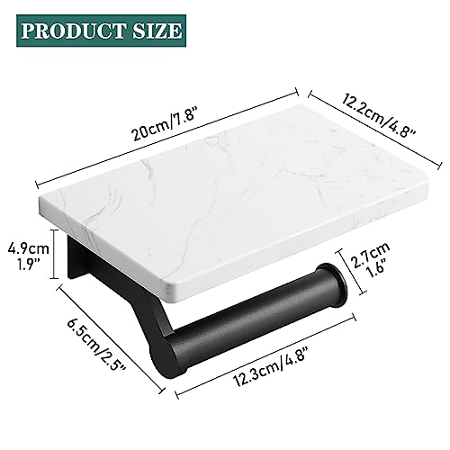 Hoimpro Matte Black Aluminum Toilet Paper Holder with White Natural Marble Shelf, Wall Mounted Tissue Hand Paper Roll Storage Holder for Bathroom Kitchen Washroom Bedroom - color: Black