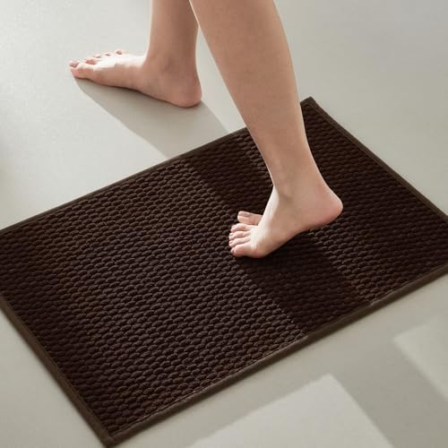 TYUU Bathroom Rugs Non Slip Washable, Super Absorbent Thin Bath Mat Small Quick Dry Low Pile Bathroom Rug, Brown 16"x24" - color: Brown01, size: 1'4" X 2' (Rectangular)