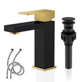 KENES Single Handle Bathroom Sink Faucet, Black and Gold Bathroom Faucets Single Hole, Vanity Faucet with Pop Up Drain and Supply Lines, Matte Black/Brushed Gold LJ-9031-BG - color: Black & Gold, size: Short