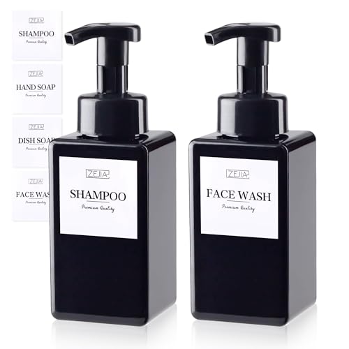 15OZ Foaming Soap Dispenser, 2-Pack Plastic Hand Soap Dispenser, Refillable Leakproof Foam Pump Bottle with Waterproof Labels, for Shampoo, Body Wash - color: Black, size: 450ML