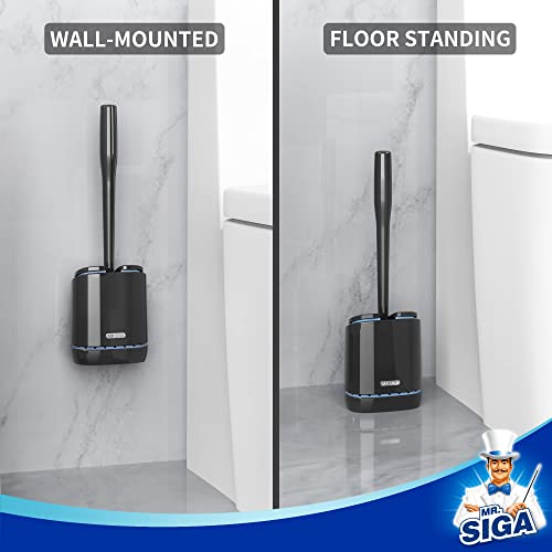 MR.SIGA Toilet Bowl Brush and Holder, Durable and Flexible Bristles, Wall Mounted Toilet Brush for Bathroom Cleaning, Black, 1 Pack - color: Black, size: 4.8"L x 3.1"W x 15.7"H
