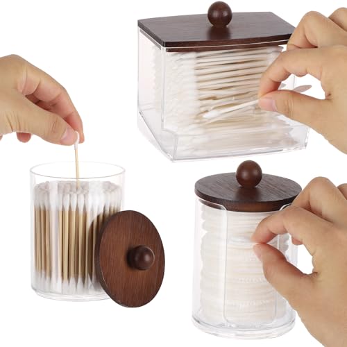 Tbestmax Bathroom Organizer Accessories Set-10 oz,7 oz Qtips Holder Storage with Bamboo Lids, Cotton Ball/Swabs Dispenser, Apothecary Jar 3 Pcs - color: Group B-honey-coloured