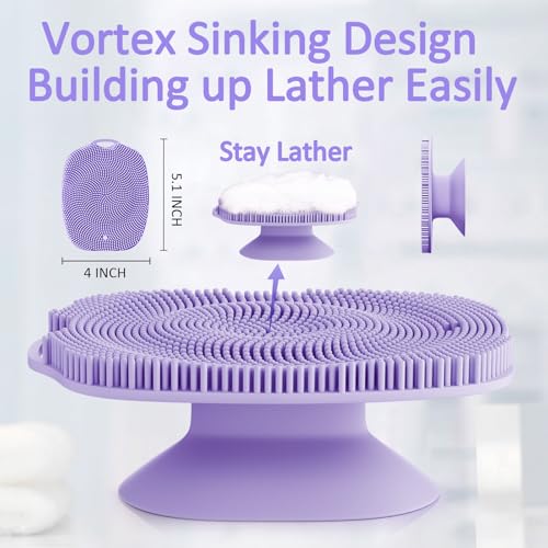 Soft Silicone Body Scrubber, Gentle Like a Hand Exfoliating Your Skin and Build Up Lather Easily, Back Large Suction Cup Easy to Store, Long-Lasting & Deep Clean (Purple) - color: Purple