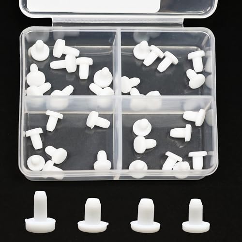 EASYEAH 4 Sizes 3/3.3/3.5/3.8 mm Silicone Plugs 1/8 in T-Shaped Soft Flexible Rubber Stopper Waterproof Seal Button Plug for 0.12-0.15 in Hole, White, 32 Pcs - size: 3-3.8mm(0.12-0.15")