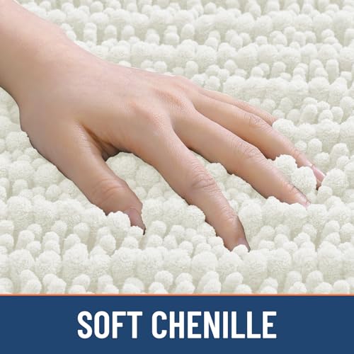 Smiry Bathroom Rugs Mat 30x20, Extra Soft Absorbent Chenille Bath Rugs, Non Slip Rubber Backing Machine Washable Quick Dry Bath Mats for Bathroom Floor, Tub, Shower, Home Decor Accessories, Ivory - color: Ivory, size: 30'' X 20''