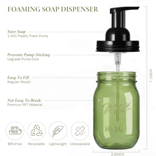 Amolliar Plastic Mason Jar Foaming Soap Dispenser Pump Lid, 16oz Foam Soap Dispenser with Cute Lables - Green Refillable Hand Soap Dispenser for Bathroom Kitchen Shower (2 Pack, Black) - color: Black