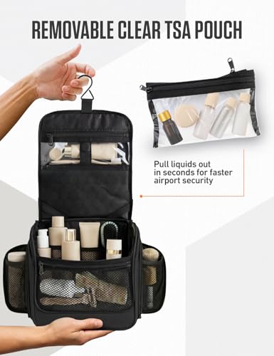 VENTURE 4TH Hanging Travel Toiletry Bag for Women & Men – Large Toiletry Organizer with 18 Compartments, Removable TSA Pouch, Travel Wash Bag for Toiletries, Makeup & Shaving Kit (Black) - color: Black