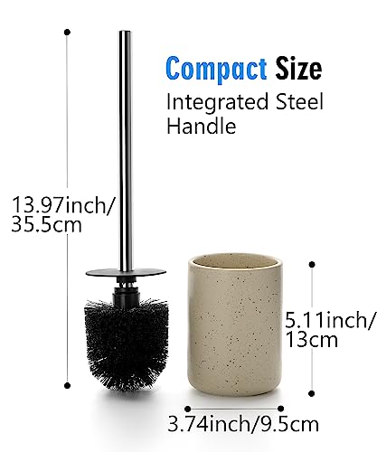 Ceramic Toilet Brush & Holder Set - Freestanding Deep-Cleaning Toilet Bowl Cleaner Brush, Stainless Steel Handle, Small & Sturdy for Storage, Easy to Clean, Non-Scratching - color: Sand