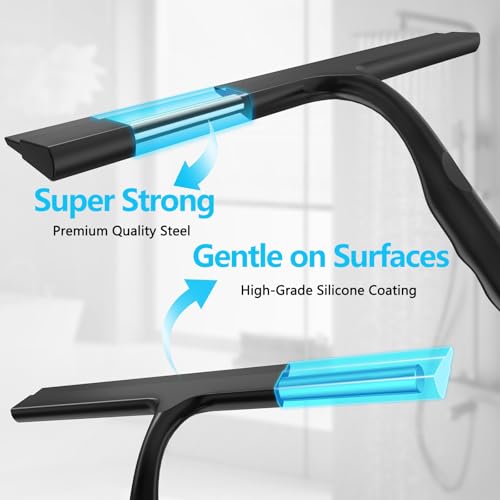 Shower Squeegee for Glass Doors, All-One-Piece Winning - Silicone Squeegee | Squeegee with Built-in Hook for Shower Glass,Bathroom, Window, Mirror, Tile Wall,Car, Streak-Free Cleaner Tool,10-Inch,Black - color: Black