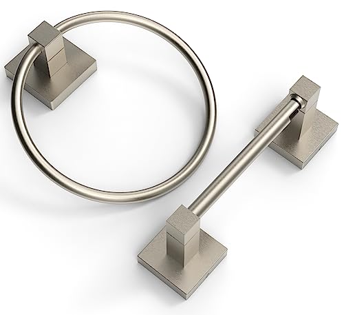 Ruacq Brushed Nickel Toilet Paper Holder Towel Ring Bathroom Accessories Hardware Set Double Post Pivoting Toilet Roll Holder Square Stainless Steel and Zinc Alloy Modern Wall Mounted 2 Pieces - color: Brushed Nickel, size: 2pcs