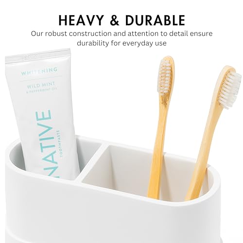 Yew Design Matte White Large Toothbrush and Toothpaste Holder and Cup for Bathroom Vanity and Countertop, Round Organizer for Electric Toothbrushes, Floss, Razors, Cotton, and Mouthwash - color: Large Round Matte White