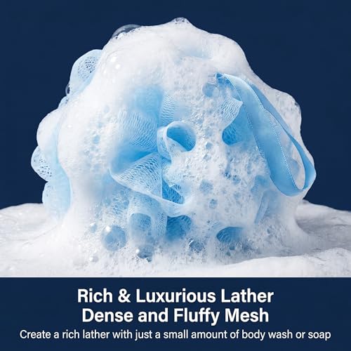 SEVENHEAD Bath Sponge Shower Loofahs,Blue,50g/Piece,Mesh Pouf Bath Scrunchies Body Wash Puff(Set of 4) - style: Blue