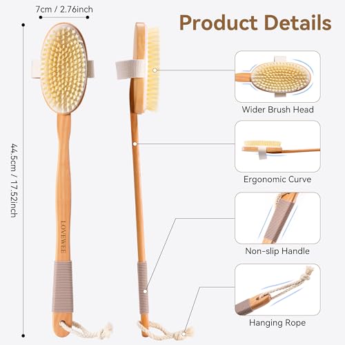 7-in-1 Body Brush Set for Shower & Dry Brushing – Long Handle Back Scrubber, 3 Replaceable Bristle Heads, Silicone Face Cleanser & Loofah – Exfoliating, Smooth Skin & Home Spa Kit - color: Set 2
