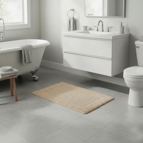 Savi Home Bath Mat Rug 17x24 Linen, 100% Pure Cotton Linen, Super Soft Bath Rug, Plush & Absorbent, Hand Tufted Heavy Weight Construction, Full Reversible Step Out Rugs - color: Linen, size: 1'5" x 2' (Rectangular)