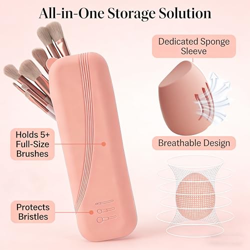 Large Silicone Makeup Brush Bag and Sponge Holder Set, Portable Snap Closure Cosmetic Bag, Soft Reusable Cosmetic Display Case for Travel Daily Use (Khaki) - color: Khaki