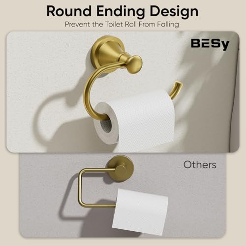 BESy Brushed Gold Toilet Tissue Paper Holder Brushed Gold Bathroom Accessories Toilet roll Paper Hanger, Wall Mounted, Rustproof - color: Brushed Gold