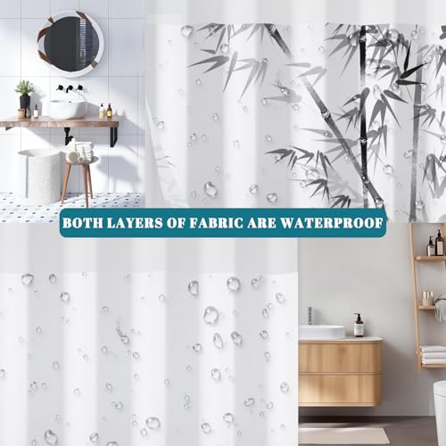 No Hook Shower Curtain and Snap in Liner Set, Black and White Ink Wash Bamboo Print Shower Curtains for Zen Minimalist Japandi Spa Bathroom, Waterproof Bath Curtain with Mesh Top, 71x74 Inch - color: Bamboo