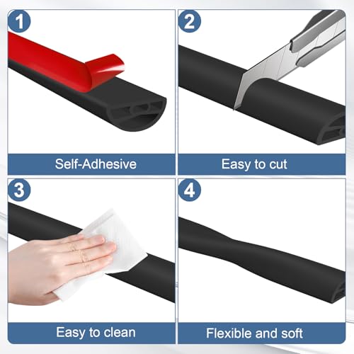 Silicone Shower Water Dam Stopper,Self-Adhesive Collapsible Splash Guard for Wet Dry Separation,Walk-in Shower Edge Seal Strip,Multi-Use Water Barrier for Bathroom,Kitchen Sink (Black, 118inch) - color: Black