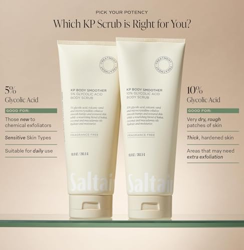 Saltair KP Body Scrub. 10% Glycolic Acid Treatment with Volcanic Sand and Plant Moisturizers. Fragrance-Free Physical Chemical Exfoliator. Exfoliating Body Scrubber for Rough Bumpy Skin, 10oz. - style: 10% Glycolic Acid Strength