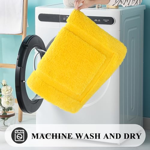 SHACOS Bathroom Rugs Set with Toilet Lid Cover | 20"x32" Bath Mats 19"x21" Toilet Lid Cover 20"x24" U Shape Contour Mat Extra Soft Absorbent Non Slip Bathroom Carpet (Yellow) - color: Yellow, size: 20"x32"+U-Shape 20"x24"+Lid Cover 19"x21"