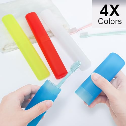 Mulbozy 4 Pack Portable Travel Toothbrush Case, Transparent Breathable Plastic Toothbrush Holder for Home, Travel, Business, Camping, School - color: Style B-Blue, Red, Yellow, White