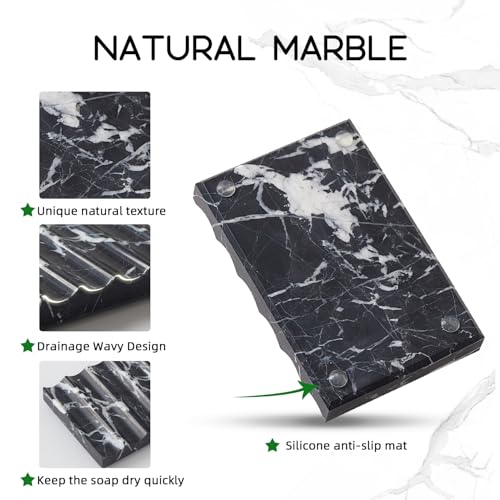 Real Luxurious Natural Marble Soap Dish for Shower,soap Dish for Bathroom,Non-Ceramic/Non-Resin Stone soap Tray（Black） - color: Black