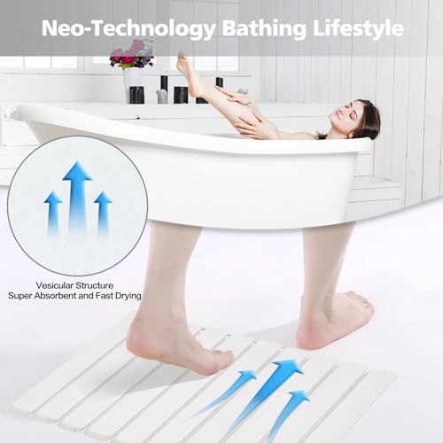 KEYCHAD Foldable Stone Bath Mat, Non-Slip Diatomaceous Earth Bath Mat, Super Absorbent Quick Drying Bath Stone Mat, Sleek & Luxury Bath mat for Bathroom Kitchen Bathtub, 23.4 * 15.4" White - 2 Pack - color: 2pack Folding-white