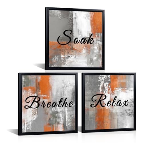 Derkymo 3 Pieces Bathroom Picture Wall Decor Breathe Relax Soak Sign Wall Art Framed Ready to Hang 12"x12"x3pcs