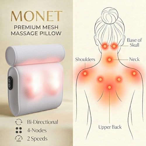 MONET Massaging Bath Pillow — Shiatsu Neck and Back Massager for Tub with 2 Speeds — IPX8 Waterproof Deep Kneading Comfort — 4 Massage Nodes USB-C Rechargeable — Spa Gift for Women — Fits All Tubs